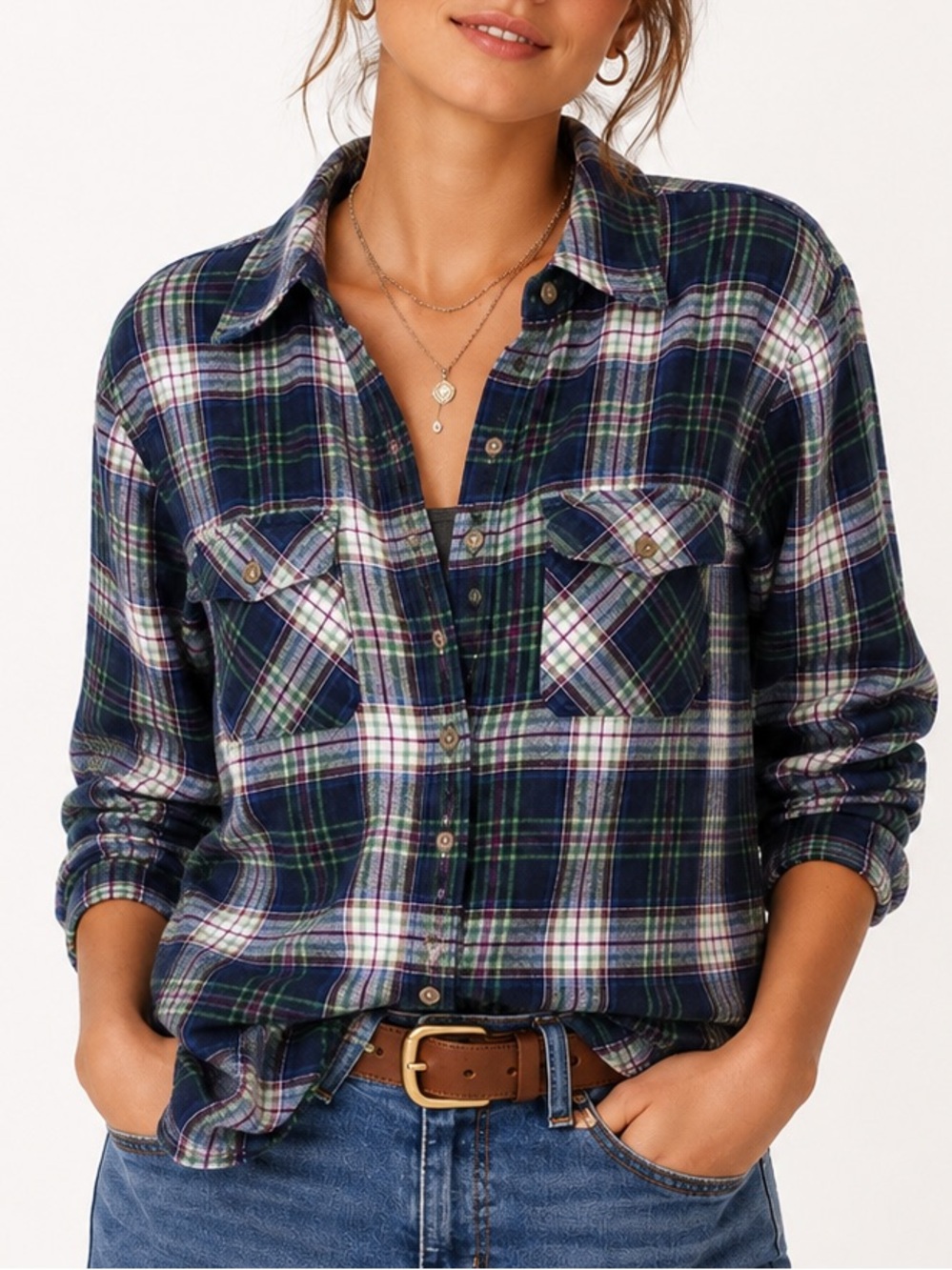 Eddie Bauer Plaid Flannel Button-Down Shirt Cabincore Mountain Girl Small